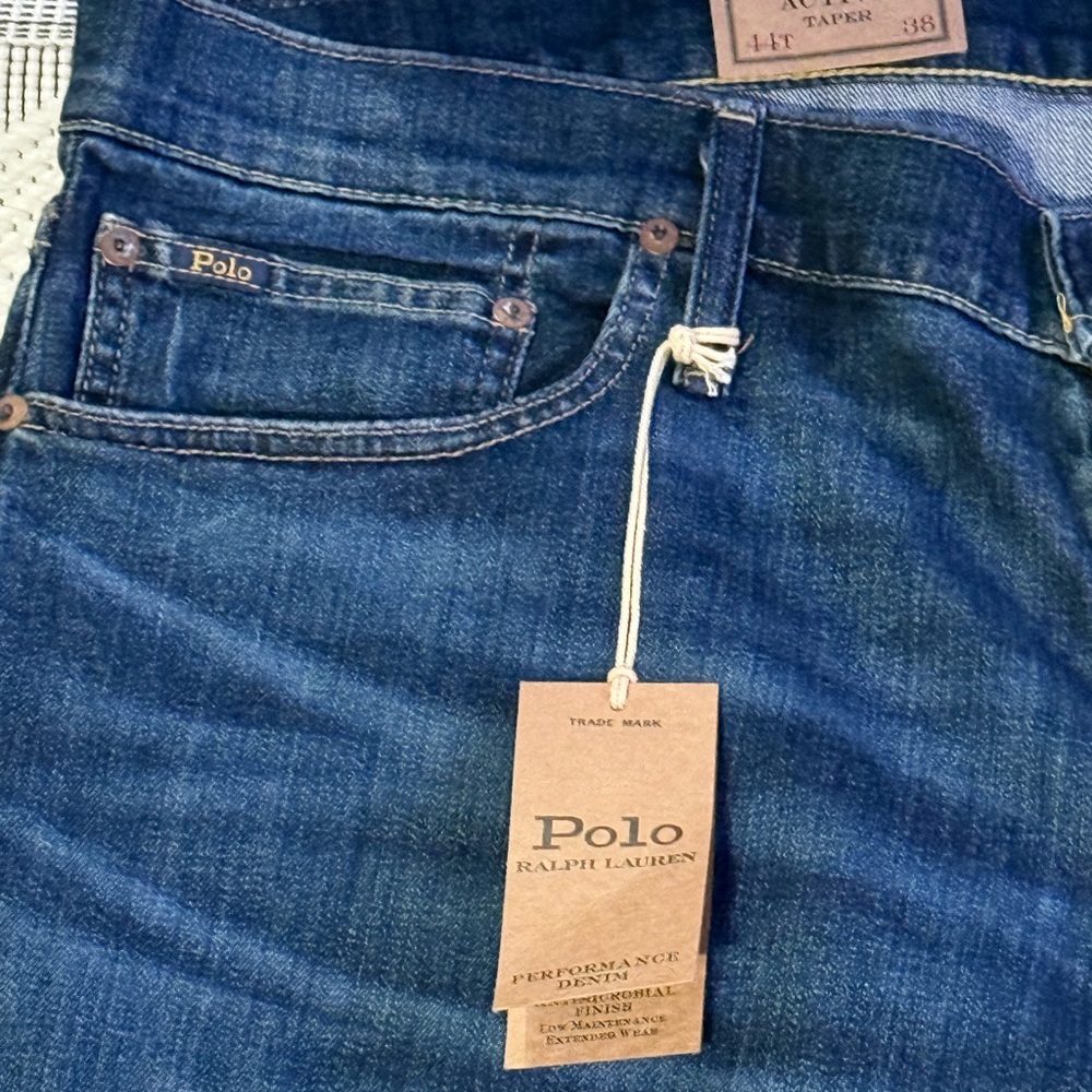 NWT Polo Ralph Lauren The Parkside Active Taper Coolmax Mens Blue Jeans 44Tx38 - Picture 6 of 8